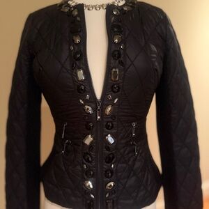 White House Black Market XS Puffy Cropped Jacket – Crystal & Jewel Details, Stun